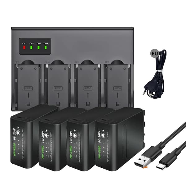 Kamerabatterisæt, 3 stk NP-F980, LCD Dual USB-oplader,3stk F980 1oplader 4pcs F980 1charger