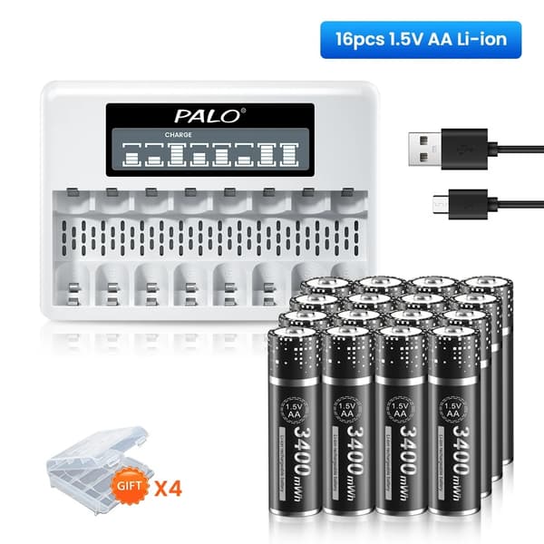 PALO Genopladeligt Batterioplader, Oplader 8 AA/AAA, Smart Trickle Opladningsteknologi,16AA 1 Oplader