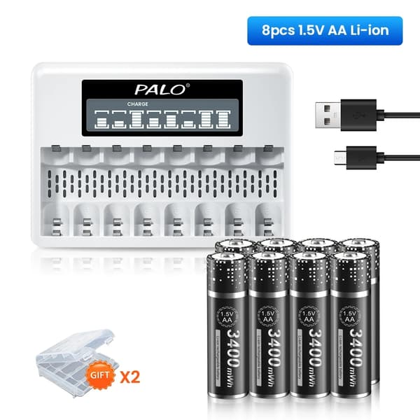 PALO Genopladeligt Batterioplader, Oplader 8 AA/AAA, Smart Trickle Opladningsteknologi,16AA 1 Oplader