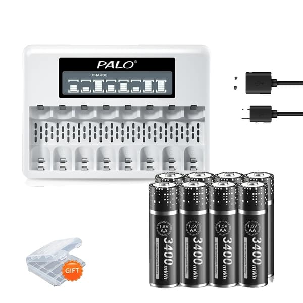 PALO Genopladeligt Batterioplader, Oplader 8 AA/AAA, Smart Trickle Opladningsteknologi,16AA 1 Oplader