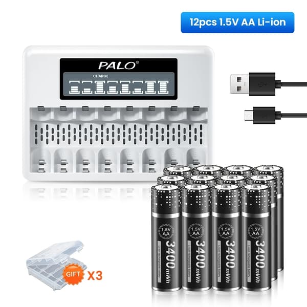 PALO Genopladeligt Batterioplader, Oplader 8 AA/AAA, Smart Trickle Opladningsteknologi,16AA 1 Oplader