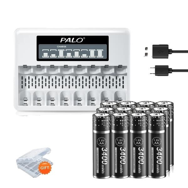 PALO Genopladeligt Batterioplader, Oplader 8 AA/AAA, Smart Trickle Opladningsteknologi,16AA 1 Oplader