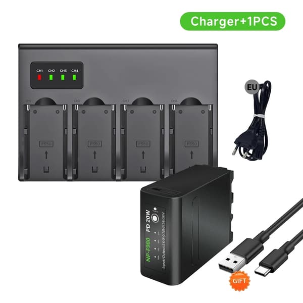 Palo NP-F980 Batteri, 10800mAh Kapacitet, Hurtigoplader Inkluderet,2 stk. med oplader