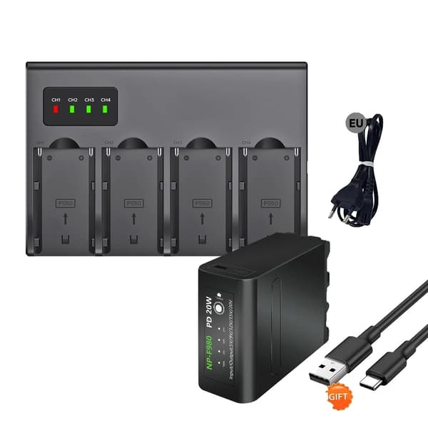 Palo NP-F980 Batteri, 10800mAh Kapacitet, Hurtigoplader Inkluderet,2 stk. med oplader