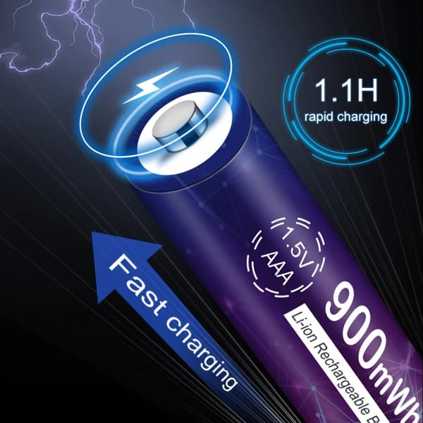 1,5V AAA Li-ion ladattava akku, 900mWh kapasiteetti, tehokas latausindikaattori,1,5V, 24 kpl ja 6 laturia