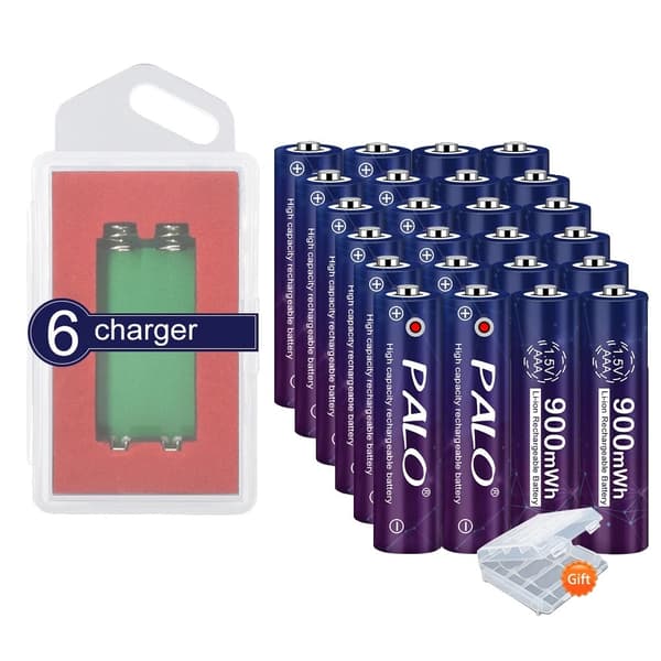 1,5V AAA Li-ion ladattava akku, 900mWh kapasiteetti, tehokas latausindikaattori,1,5V, 24 kpl ja 6 laturia