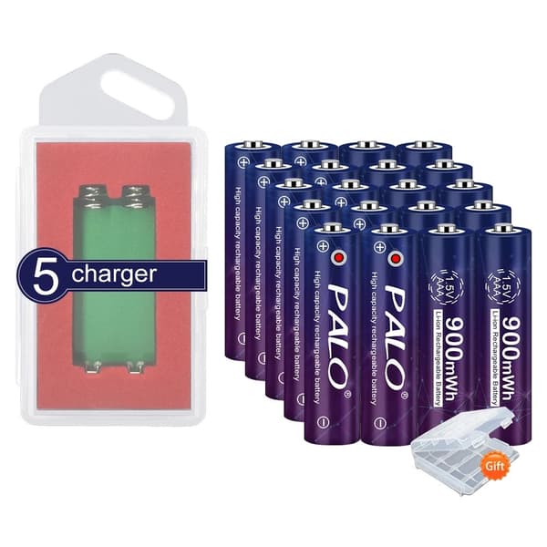 1,5V AAA Li-ion ladattava akku, 900mWh kapasiteetti, tehokas latausindikaattori,1,5V, 24 kpl ja 6 laturia