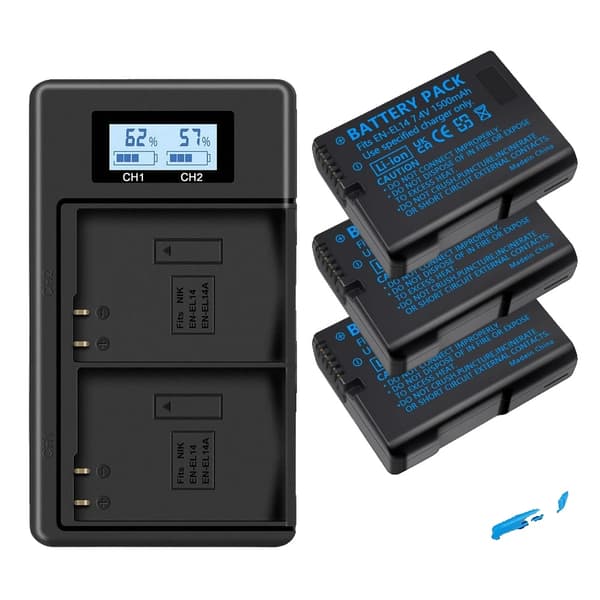 PALO EN-EL14 Batteri Sæt, Dobbelt LCD Oplader, Kompatibel med Nikon Kameraer,1 batteri 3 oplader
