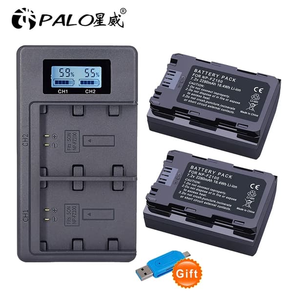 NP-FZ100 batteripakke, dual LCD oplader, 2280mAh kapacitet,3 Batteri 1 Oplader