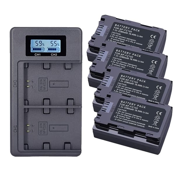 NP-FZ100 batteripakke, dual LCD oplader, 2280mAh kapacitet,3 Batteri 1 Oplader