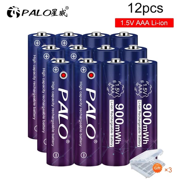 PALO 1,5V Li-ion AAA Genopladeligt Batteri, 900mWh Kapacitet, 1500 Gange Genopladelig,12 stk.