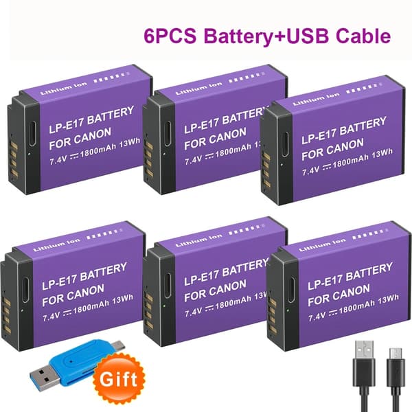LPE17-batteri til Canon-kameraer, 1800mAh kapacitet, Type-C opladning,6STK