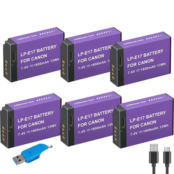 LPE17-batteri til Canon-kameraer, 1800mAh kapacitet, Type-C opladning,6STK