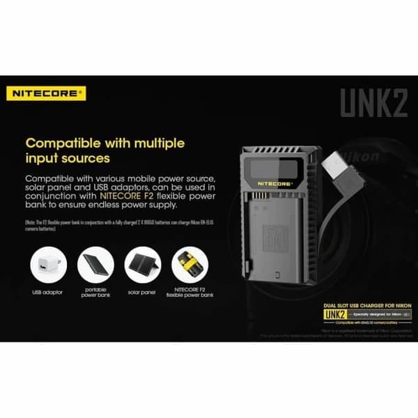 Nitecore UNK2 Dual USB-laddare - Nikon EN-EL15