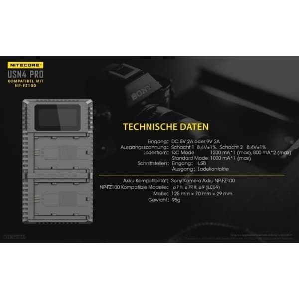 Nitecore USN4 PRO USB-laddare för Sony-kameror