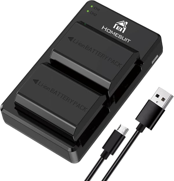 Erstatningskamera-batteri, 2280mAh kapacitet, dual oplader, flere opladningsmuligheder