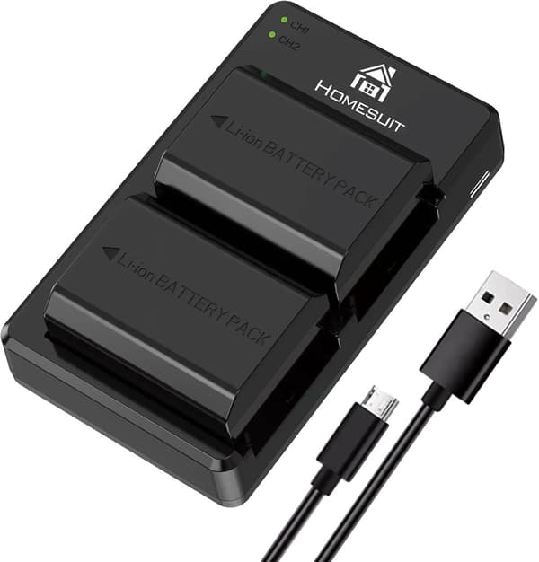 Erstatningskamera-batteri, 2280mAh kapacitet, dual oplader, flere opladningsmuligheder