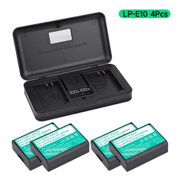 Kameran akku, 2200mAh kapasiteetti, kaksoislatausportit,4 Akut 1 Laturi