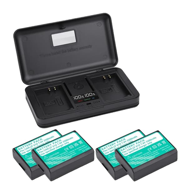 Kameran akku, 2200mAh kapasiteetti, kaksoislatausportit,4 Akut 1 Laturi