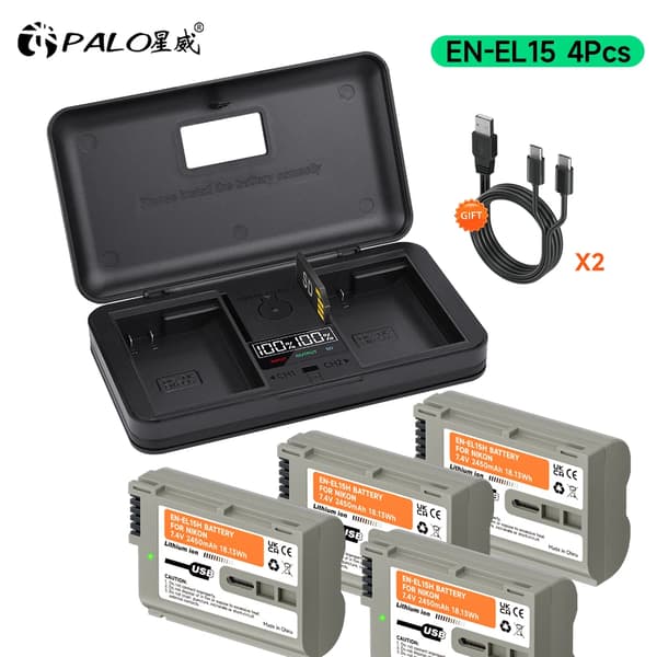 EN-EL15 USB-laddningsbatteri, 2450mAh kapacitet, LCD-laddningsfodral,4 Batteri 1 laddare