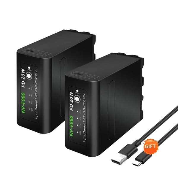 NP-F980 Batteri, 10800mAh Kapacitet, USB Utgång och Ingång,2ST NP-F980 BATTERI
