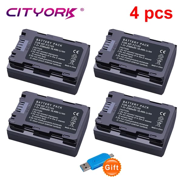 NP-FZ100 batteripakke, dual-slot oplader, 2280mAh kapacitet,4 STK batteri
