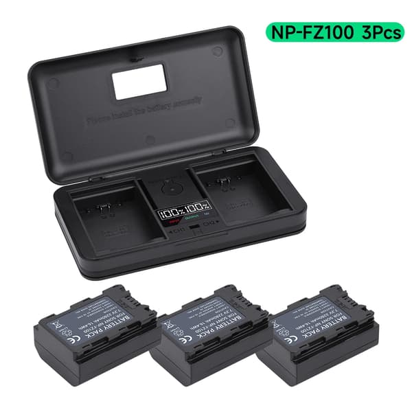 NP-FZ100 batteripakke, dual-slot oplader, 2280mAh kapacitet,3 batteri 1 oplader