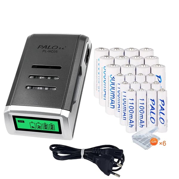 Genopladeligt Ni-MH batterisæt, Smart LCD-lader, Hurtigopladningskapacitet,12AA 12AAA 1 oplader