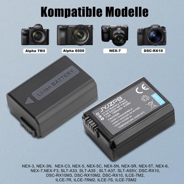 Sony NP-FW50 Batteri Kit, inkluderer 2 genopladelige batterier, dual slot oplader,1 STK
