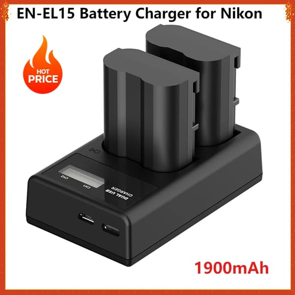 Dual USB-laddare, kompatibel med Nikon D600-D810, LED-skärmdisplay,2Batteri 1Laddare