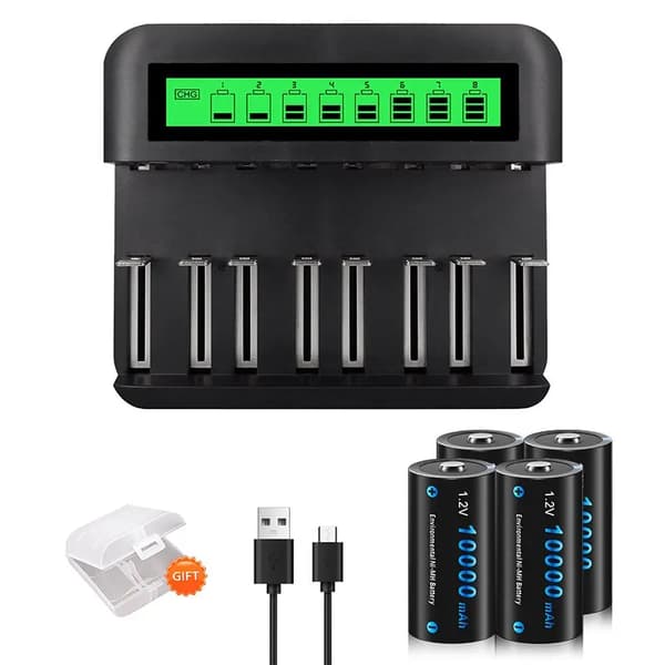 Genopladelig batterioplader, smart opladningsteknologi, alsidig batterikompatibilitet,4PCS D 1Oplader