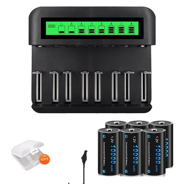 Genopladelig batterioplader, smart opladningsteknologi, alsidig batterikompatibilitet,6PCS D 1Lader