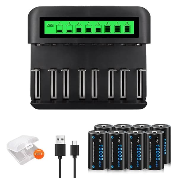 Genopladelig batterioplader, smart opladningsteknologi, alsidig batterikompatibilitet,8PCS D 1Lader