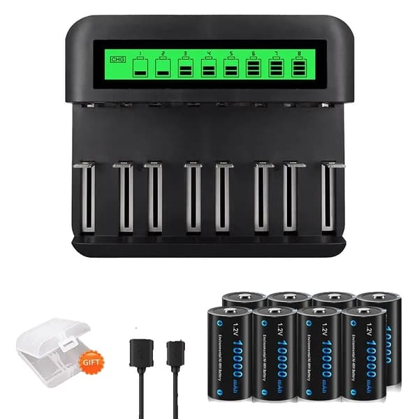 Genopladelig batterioplader, smart opladningsteknologi, alsidig batterikompatibilitet,8PCS D 1Lader