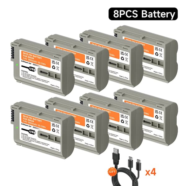 Nikon EN-EL15 Genopladeligt Batteri, 2450mAh Kapacitet, Type-C Opladning,8STK EN-EL15 Batteri