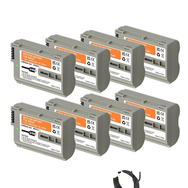 Nikon EN-EL15 Genopladeligt Batteri, 2450mAh Kapacitet, Type-C Opladning,8STK EN-EL15 Batteri