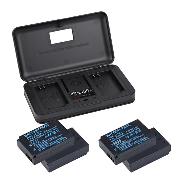 LP-E12 Batteripakke, 2000mAh Kapacitet, Dobbelt-Slot Oplader,1 Oplader 4 Batteri