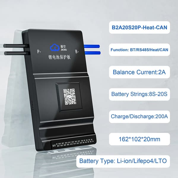 JKBMS Smart BMS, Aktiv Balanceret Teknologi, 200A Opladningsstrøm,JK-B2A20S20P-HC