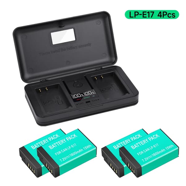 LP-E17 Akun Pakkaus, 4 Akkua Mukana, LCD Kaksoislaturi,4Akku 1Laturi