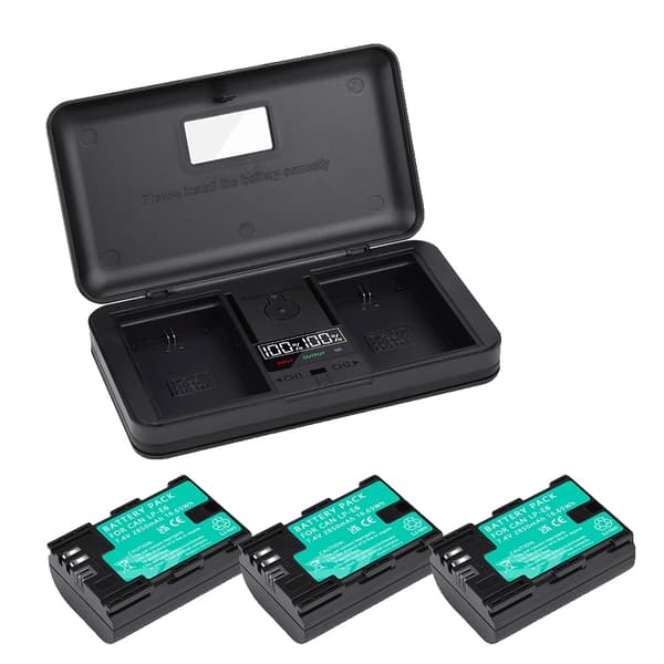 LP-E6 Akun Pakkaus, 2850mAh Kapasiteetti, LCD Kaksoislaturi,3Akku 1Laturi