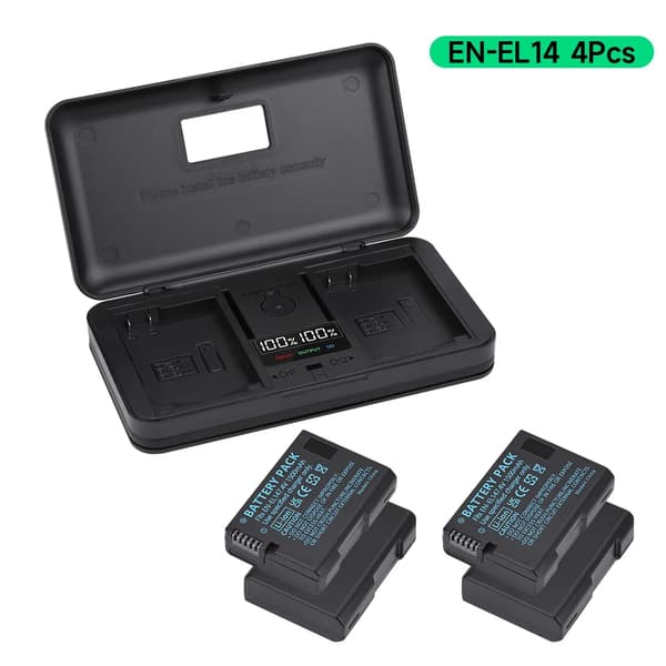 EN-EL14 Kameraakku, 1500mAh Kapasiteetti, Yhteensopiva Nikon-mallien kanssa,1 Laturi 4 Akkua