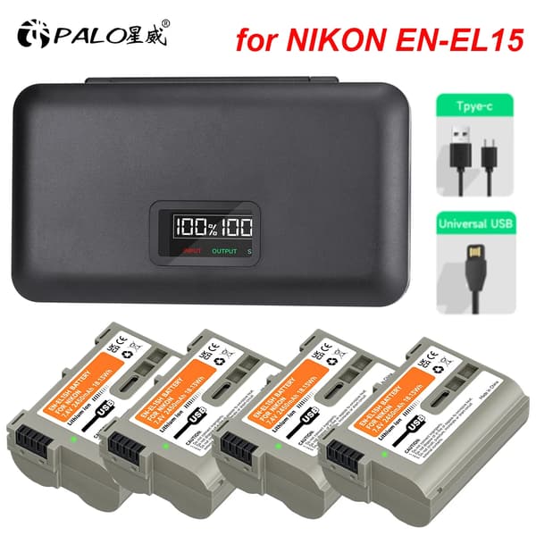 EN-EL15 USB-akun laturi, ladattava, yhteensopiva Nikon-kameroiden kanssa,4Akku 1Laturi