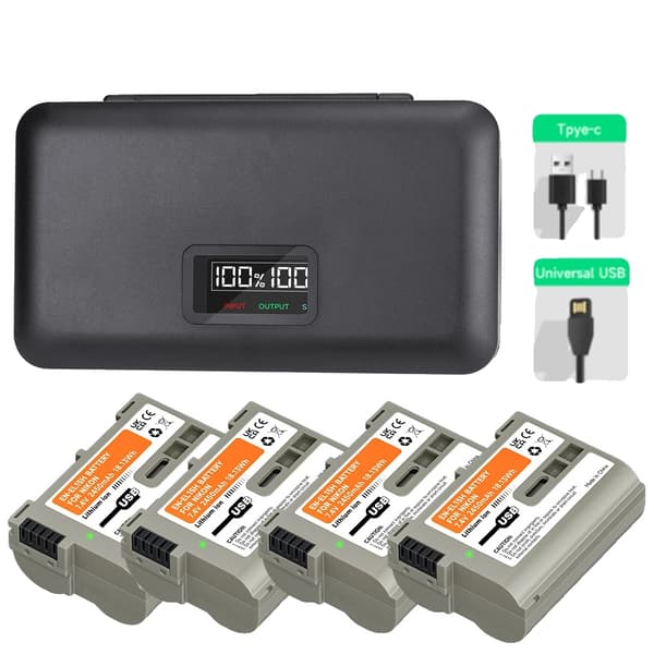 EN-EL15 USB-akun laturi, ladattava, yhteensopiva Nikon-kameroiden kanssa,4Akku 1Laturi