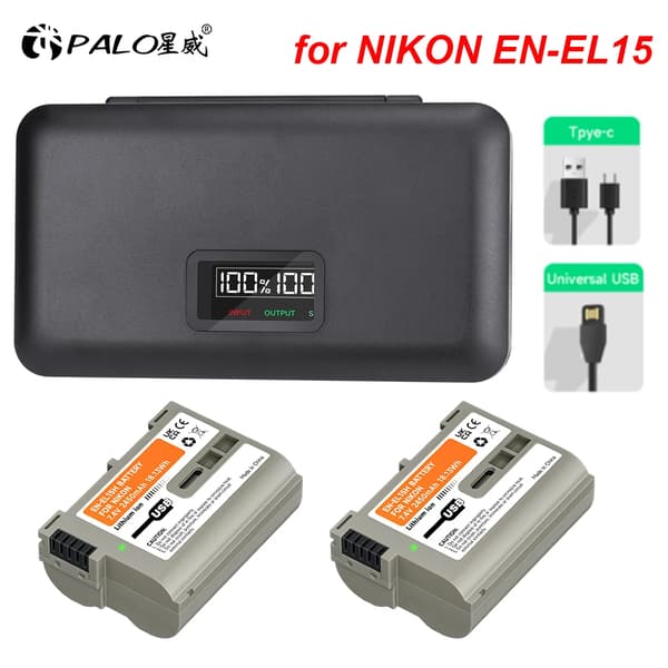 EN-EL15 USB-akun laturi, ladattava, yhteensopiva Nikon-kameroiden kanssa,2Akku 1Laturi