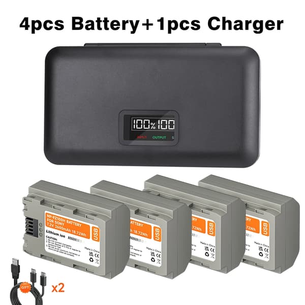 Ladattava kameran akku, 2600mAh kapasiteetti, USB-C-lataus,4Akku1Laturi