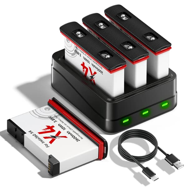 Insta360 X4 Batteri Sæt, 4 Genopladelige Batterier, 1 Oplader,4Batteri 1Oplader