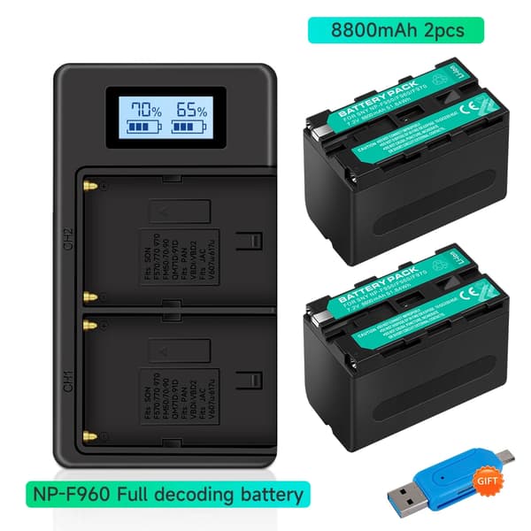 Kamerabatteripakke, dual oplader inkluderet, 8800mAh kapacitet,2PCS og oplader