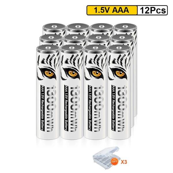 PALO 1.5V AAA Genopladeligt Batterioplader, LCD Skærm, 1300mWh Kapacitet,12PCS AAA