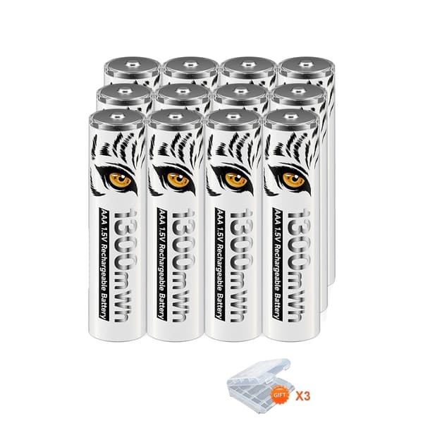 PALO 1.5V AAA Genopladeligt Batterioplader, LCD Skærm, 1300mWh Kapacitet,12PCS AAA