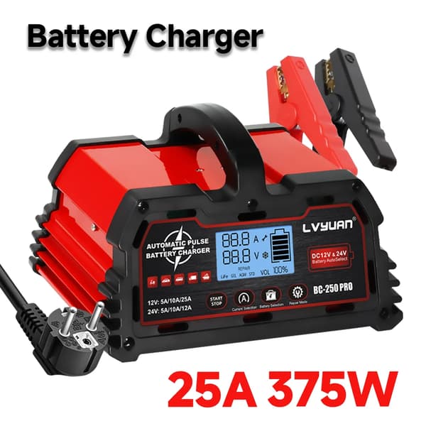 Batterioplader, Strømvalg 20A / 25A, LED-display,25A EU stik